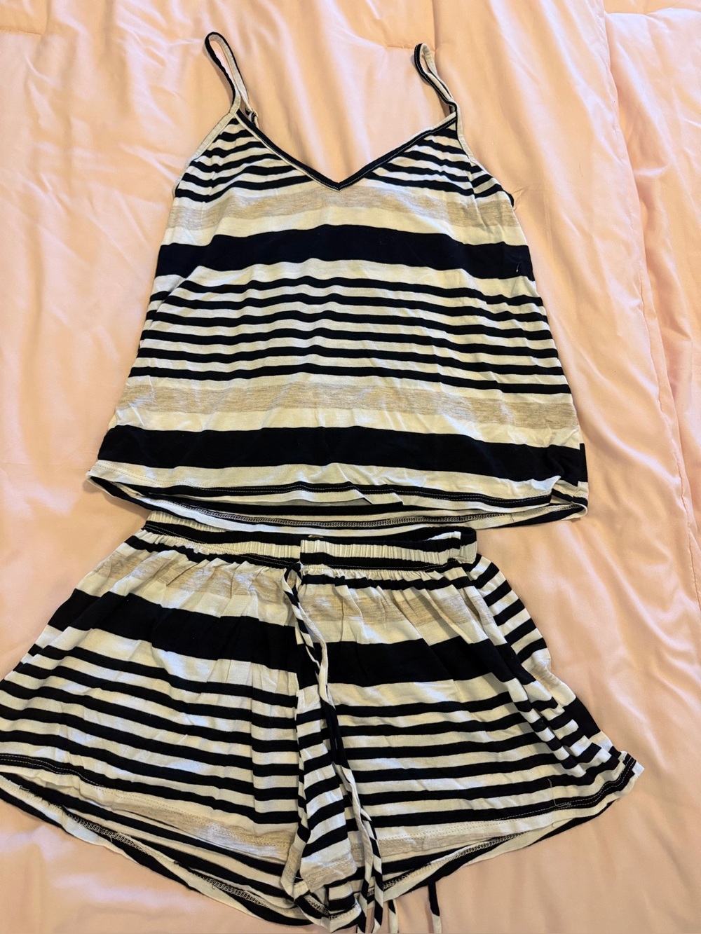 Striped Black and cream One-Piece Set — Sleeveless Top & Shorts